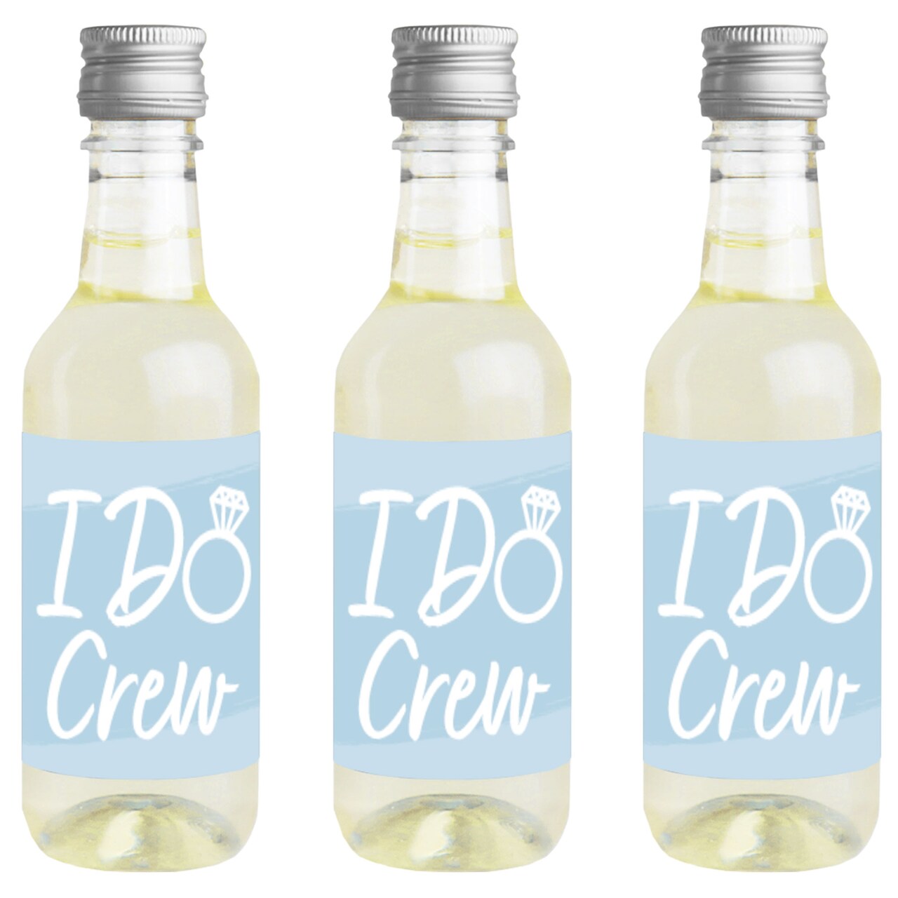 Big Dot of Happiness Dusty Blue Elegantly Simple - Mini Wine & Champagne Bottle Label Stickers - Wedding or Bridal Shower Guest Party Favor Gift 16 Ct